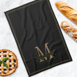 Elegant Black and Gold Classy Monogram Family  Kitchen Towel<br><div class="desc">Elegant Black and Gold Classy Monogram Family kitchen towel. Vintage inspired family monogram with established date design. Great as a newlywed housewarming gift. **Note- Linen is printed texture and not actual linen</div>