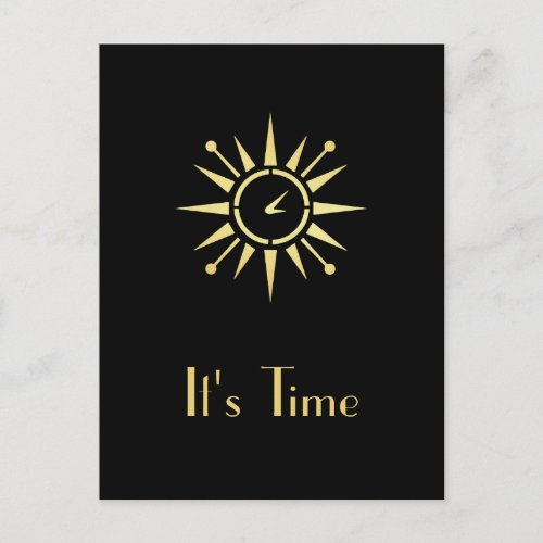 Elegant Black and Gold Clock Appointment Reminder Postcard