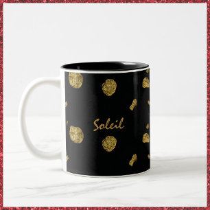 Elegant Black and Gold Coins Two-Tone Coffee Mug