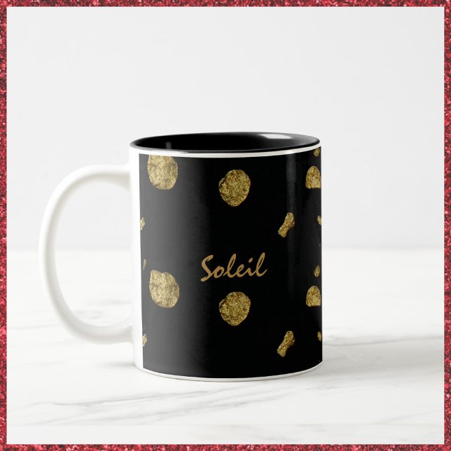 Elegant Black and Gold Coins Two-Tone Coffee Mug (Creator Uploaded)