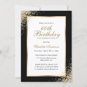 Elegant Black and Gold Confetti 60th Birthday Invitation