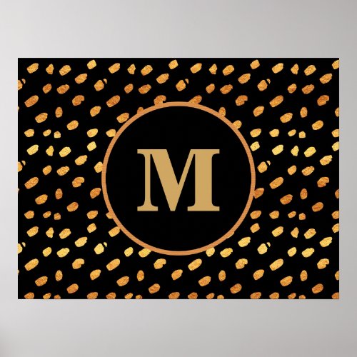 Elegant Black and Gold Confetti Monogram Poster