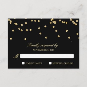Elegant Black And Gold Confetti Polka-dots Rsvp by weddingsNthings at Zazzle
