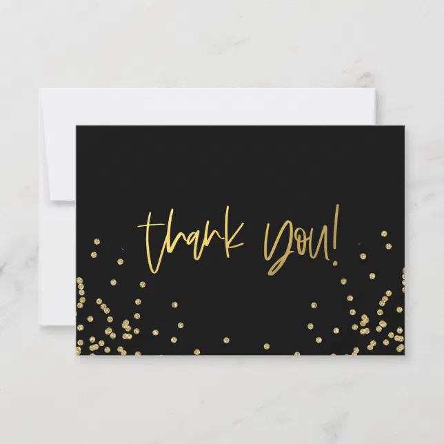 Elegant Black and Gold Confetti Thank You Card | Zazzle