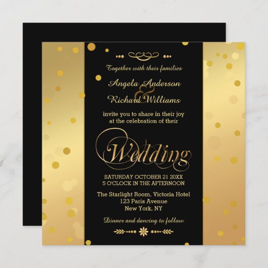 Elegant Black and Gold Confetti Wedding Invitation | Zazzle.com