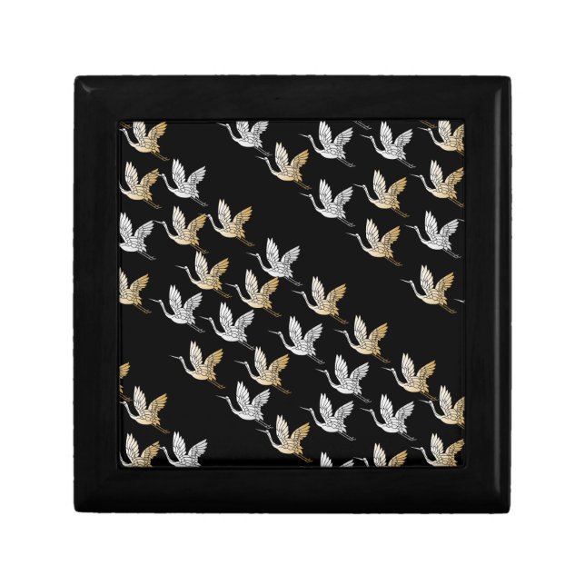 Elegant Black and Gold Crane Japanese Art Gift Box (Front)
