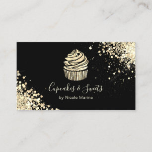 Elegant Black and Gold Cupcake Bakery Pastry Chef Business Card