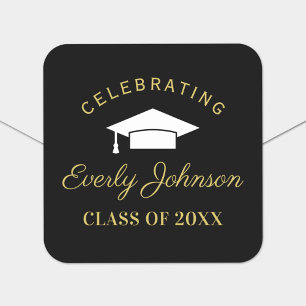 Elegant Black and Gold Custom 2025 Graduation Square Sticker