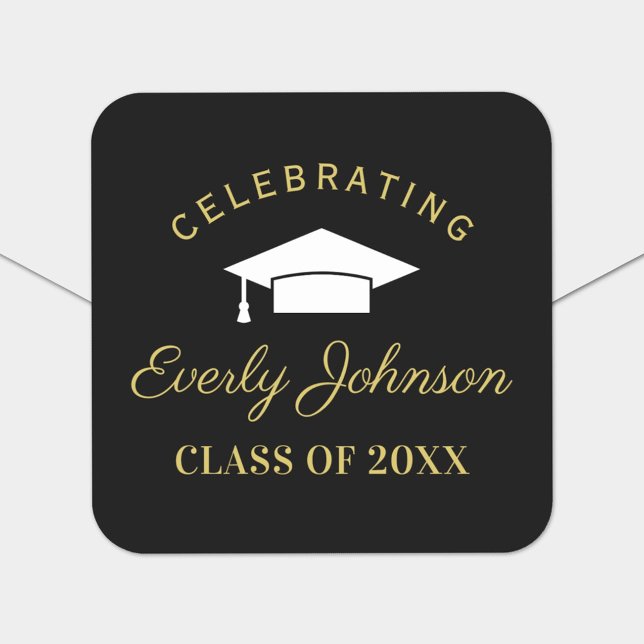 Elegant Black and Gold Custom 2025 Graduation Square Sticker (Creator Uploaded)