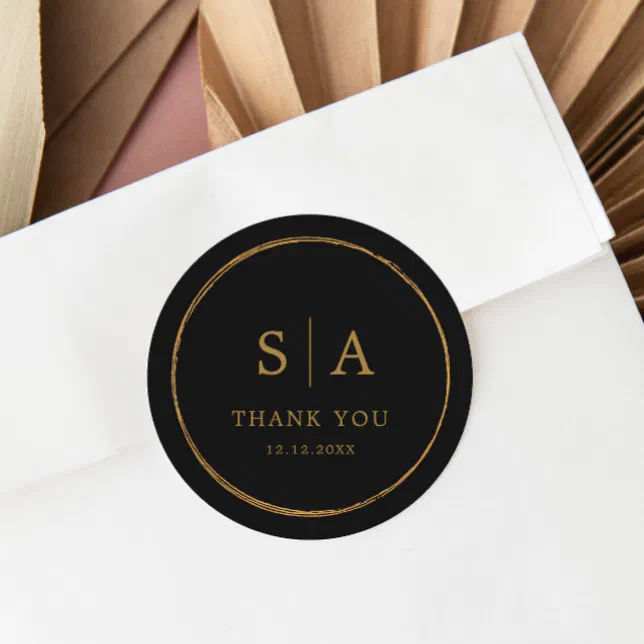 Elegant Black and Gold Custom Thank You Classic Round Sticker | Zazzle