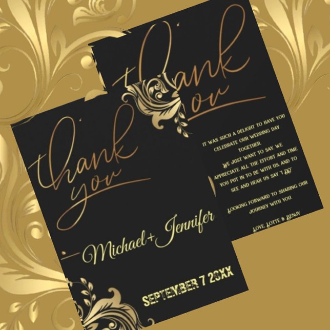 Elegant Black And Gold Custom Wedding  Thank You Card (Creator Uploaded)
