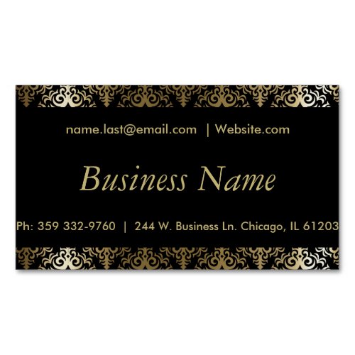 Elegant Black and Gold Damask Business Card Magnet