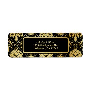 Elegant Black And Gold Damask Label by weddingsNthings at Zazzle