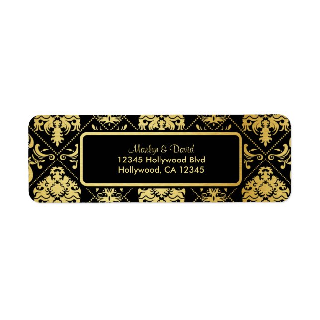 Elegant Black and Gold Damask Label (Front)