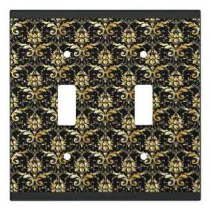 Elegant black and gold damask light switch cover