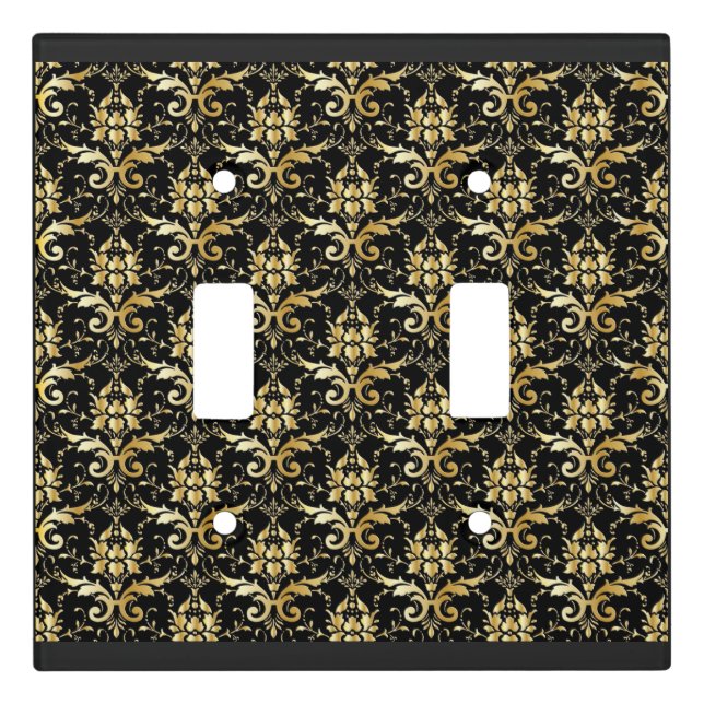 Elegant black and gold damask light switch cover (Front)