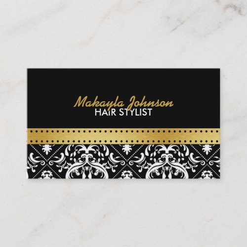 Elegant black and gold Damask Modern &amp; Stylish Business Cards