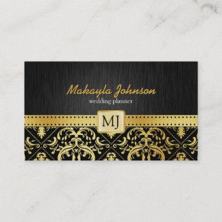 Elegant black and gold Damask Modern & Stylish Business Card
