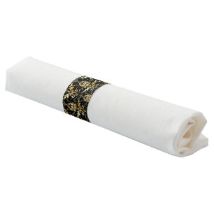 Elegant black and gold damask napkin bands