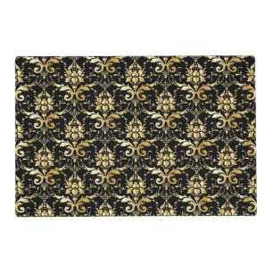 Elegant black and gold damask pattern placemat