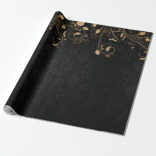 Elegant Black and Gold Damask Pattern Wrapping Paper