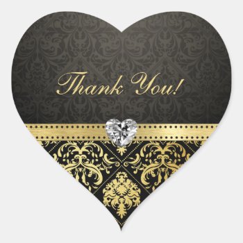Elegant Black And Gold Damask Thank You Stickers by weddingsNthings at Zazzle