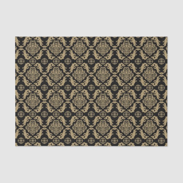 Elegant black and gold damask  tissue paper (Front)