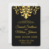 Elegant Black and Gold Damask Wedding Invitation (Front)