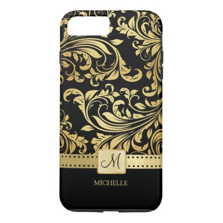 Elegant Black And Gold Damask With Monogram Iphone 8 Plus/7 Plus Case