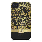 Elegant Black and Gold Damask with Monogram