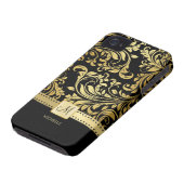 Elegant Black and Gold Damask with Monogram Case-Mate iPhone Case (Bottom)