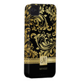 Elegant Black and Gold Damask with Monogram Case-Mate iPhone Case (Back/Right)