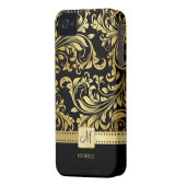 Elegant Black and Gold Damask with Monogram Case-Mate iPhone Case (Back Left)