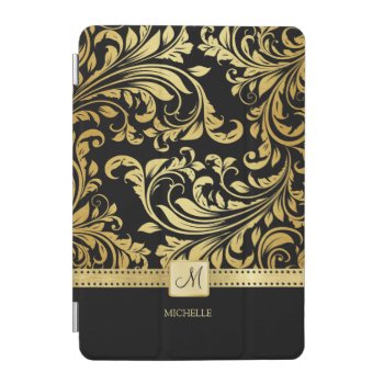 Elegant Black And Gold Damask With Monogram Ipad Mini Cover by eatlovepray at Zazzle