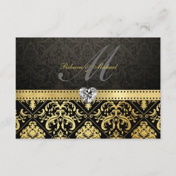 Elegant Black And Gold Damask With Monogram Rsvp by weddingsNthings at Zazzle
