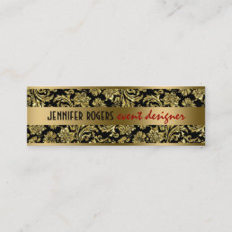 Elegant Black And Gold Damasks And Stripes 2 Mini Business Card