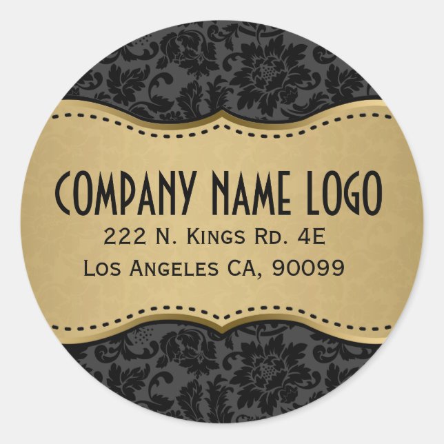 Elegant Black And Gold Damasks Classic Round Sticker (Front)