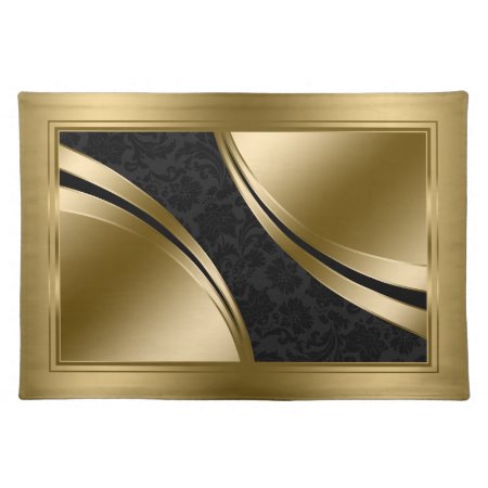 Elegant Black And Gold Damasks Cloth Placemat