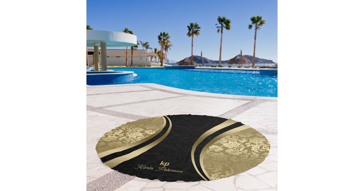 Elegant Black And Gold Damasks Dynamic Stripe Beach Towel | Zazzle