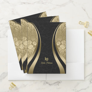 Elegant Black And Gold Damasks Dynamic Stripe Pocket Folder
