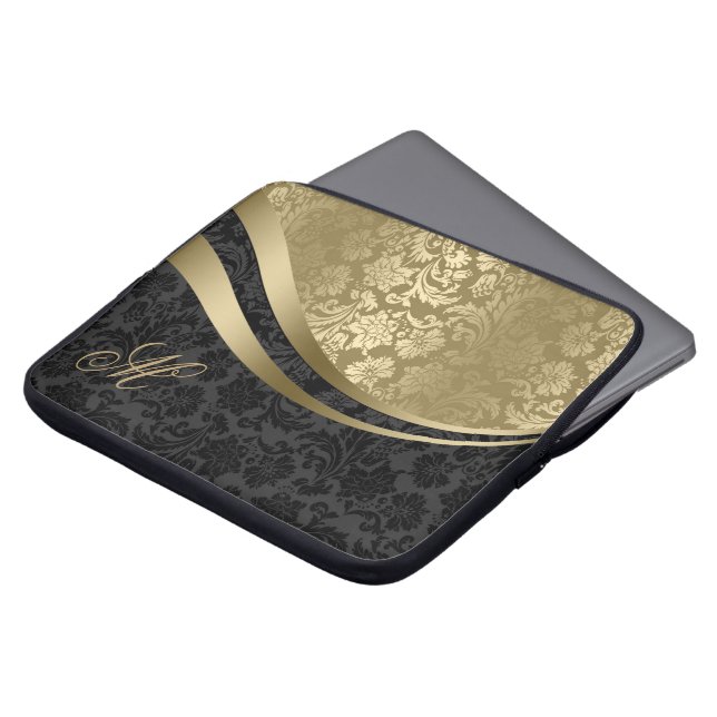 Elegant Black And Gold Damasks Dynamic Stripes 2 Laptop Sleeve (Front Top)