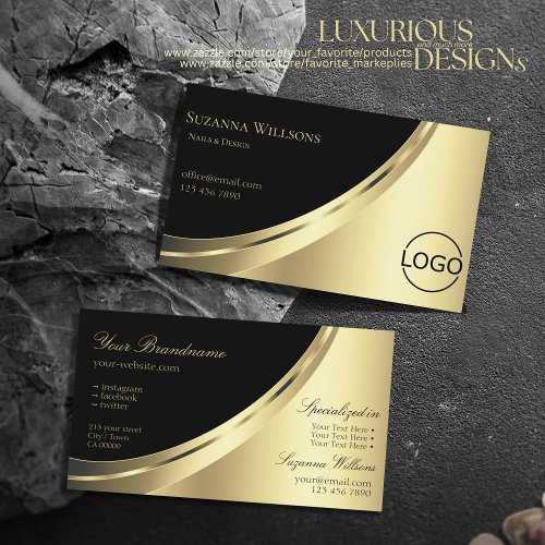 Elegant Black and Gold Decor with Logo Luxurious Business Card