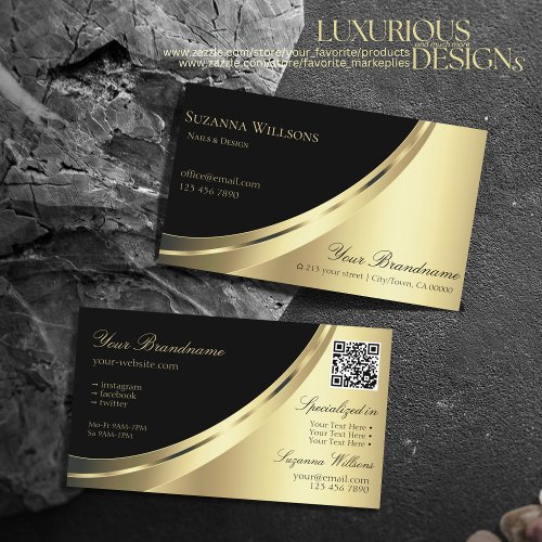 Elegant Black and Gold Decor with QR_Code Luxury Business Card