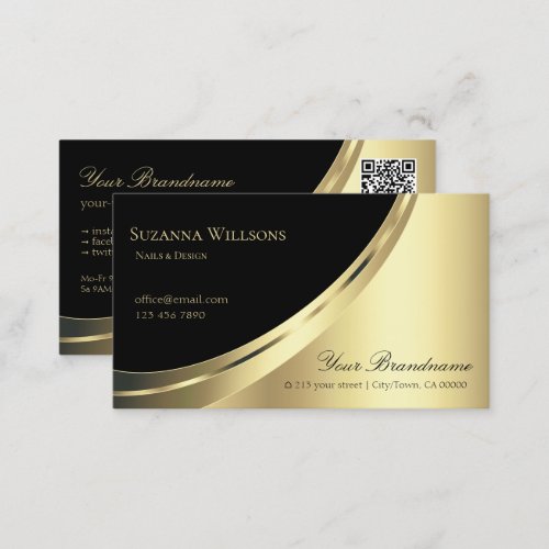 Elegant Black and Gold Decor with QR_Code Luxury Business Card