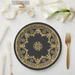 Elegant black and gold design paper plates