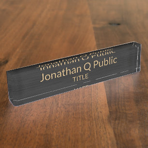 Elegant Black and Gold Desk Name Plate