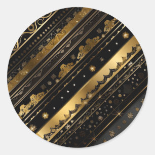 Elegant Black And Gold Diagonal Striped Classic Round Sticker