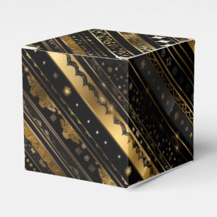 Elegant Black And Gold Diagonal Striped Cube Favor Boxes