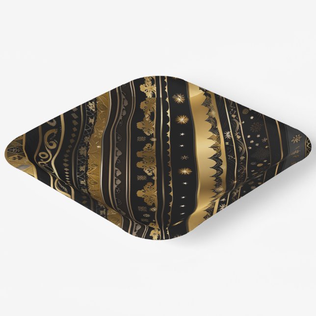 Elegant Black And Gold Diagonal Striped Paper Plates (Angled)