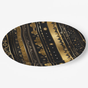 Elegant Black And Gold Diagonal Striped Paper Plates
